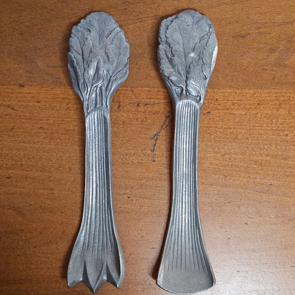 Set of 3 Vintage Wilton Armetale Bruce Fox Cabbage Leaf Salad Serving Bowl With Servers