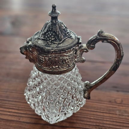 Vintage Silver Plated and Hazel Atlas Crystal Lion's Head Syrup Pitcher