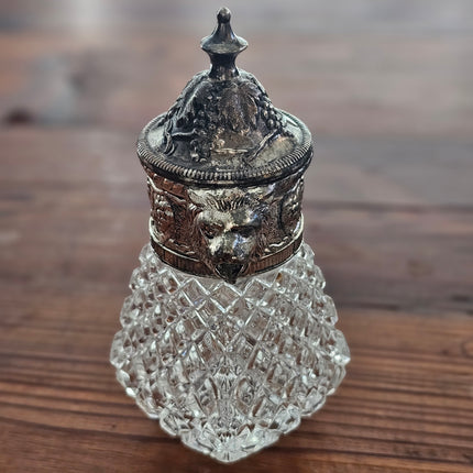 Vintage Silver Plated and Hazel Atlas Crystal Lion's Head Syrup Pitcher