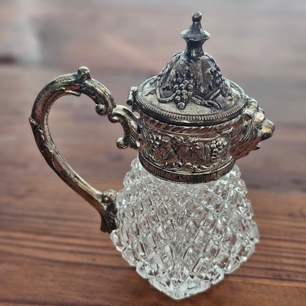 Vintage Silver Plated and Hazel Atlas Crystal Lion's Head Syrup Pitcher