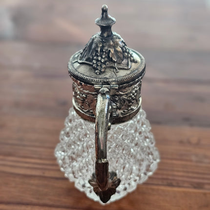 Vintage Silver Plated and Hazel Atlas Crystal Lion's Head Syrup Pitcher