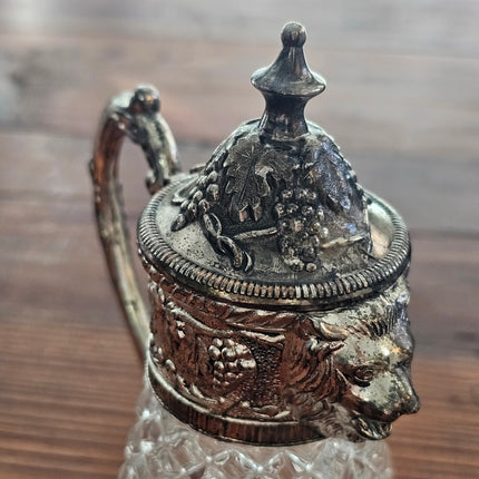 Vintage Silver Plated and Hazel Atlas Crystal Lion's Head Syrup Pitcher