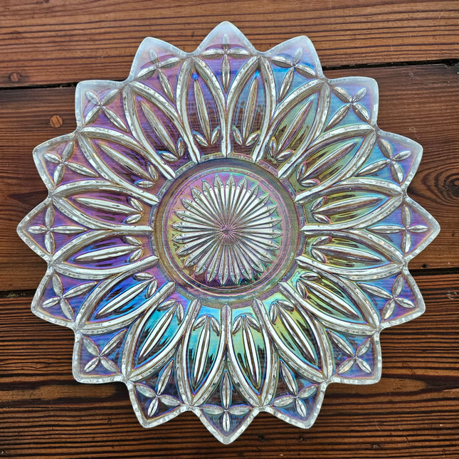 11.5" Vintage Federal Glass Iridescent Petal Plate