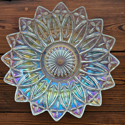 10.25" Vintage Federal Glass Iridescent Petal Serving Bowl