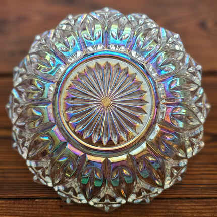 10.25" Vintage Federal Glass Iridescent Petal Serving Bowl