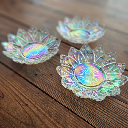 Set of 3 Vintage Federal Glass Iridescent Petal Berry Bowls