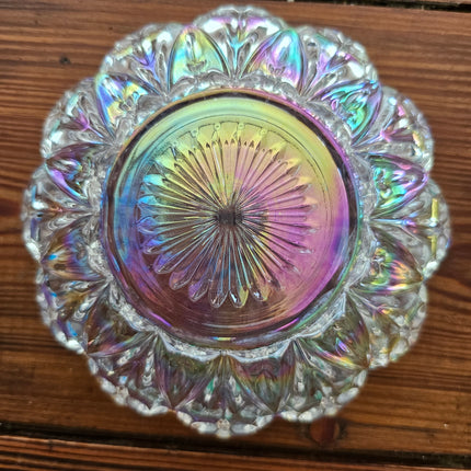 Set of 3 Vintage Federal Glass Iridescent Petal Berry Bowls