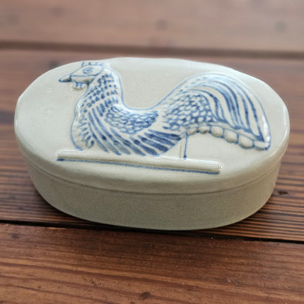 Prestige Place Blue Rooster Stoneware Trinket Box
