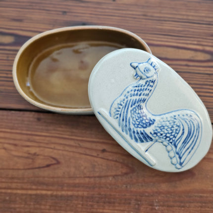 Prestige Place Blue Rooster Stoneware Trinket Box