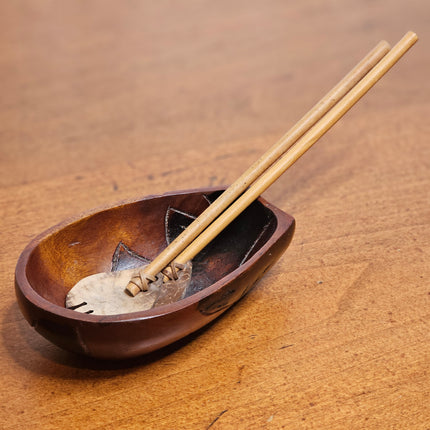 Vintage Hand Carved Wooden Serving Bowl With Handmade Spoon and Fork Set