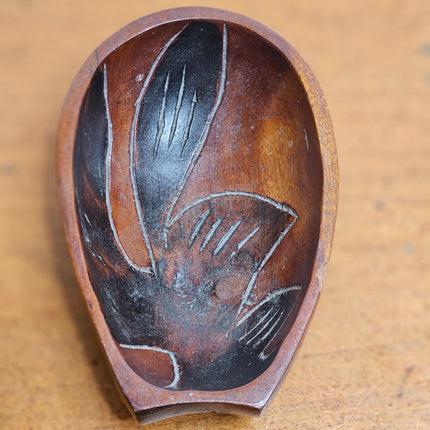 Vintage Hand Carved Wooden Serving Bowl With Handmade Spoon and Fork Set