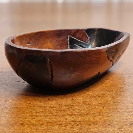 Vintage Hand Carved Wooden Serving Bowl With Handmade Spoon and Fork Set