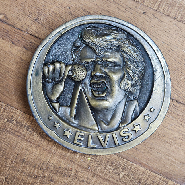 Vintage Bronze Elvis Presley Round Belt Buckle
