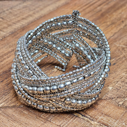 Braided Silver Beaded Bangle Bracelet