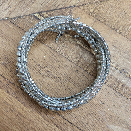 Braided Silver Beaded Bangle Bracelet