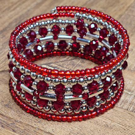 Red and Silver Spiral Beaded Bracelet