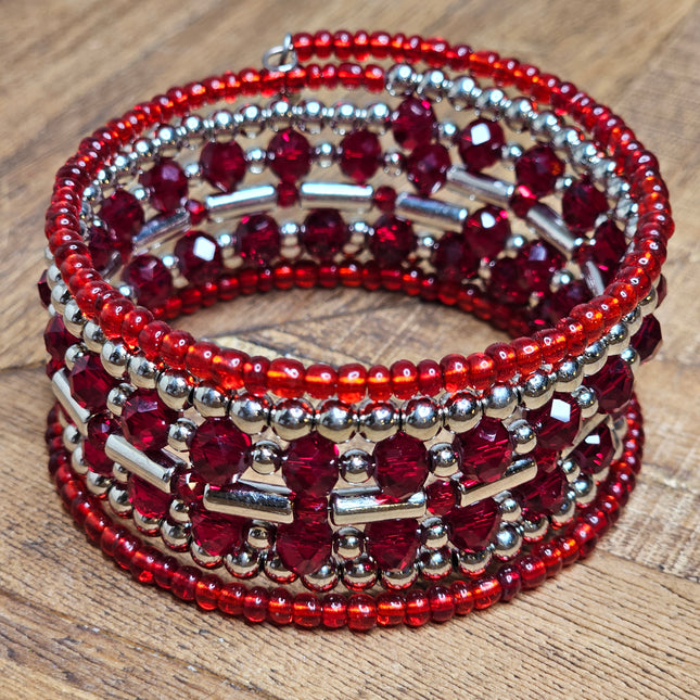 Red and Silver Spiral Beaded Bracelet