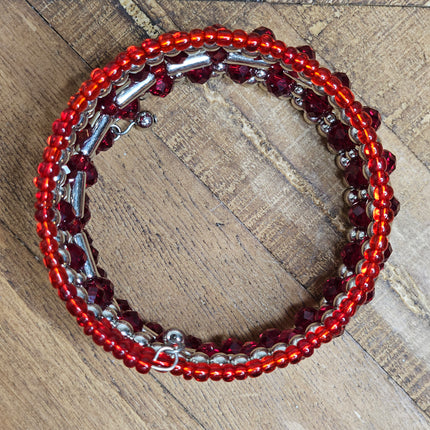 Red and Silver Spiral Beaded Bracelet