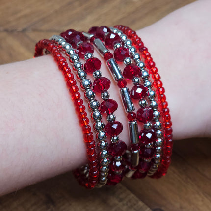 Red and Silver Spiral Beaded Bracelet