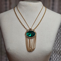 Vintage Gold-Tone Emerald Stone Necklace