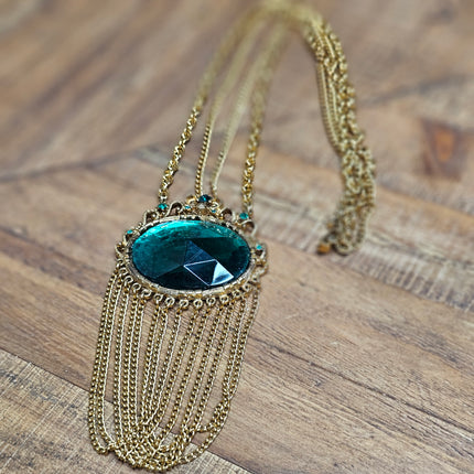 Vintage Gold-Tone Emerald Stone Necklace