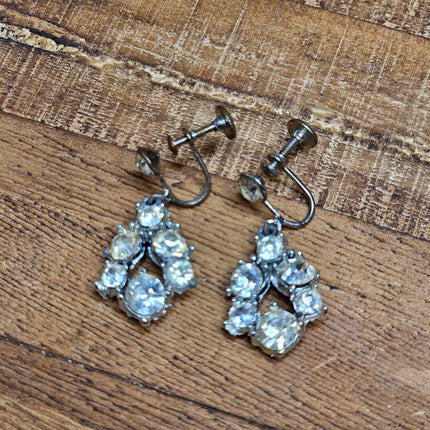 Vintage Rhinestone Screw-Back Dangle Earrings