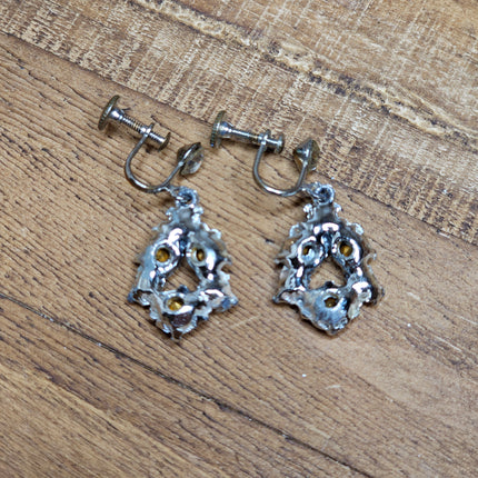 Vintage Rhinestone Screw-Back Dangle Earrings