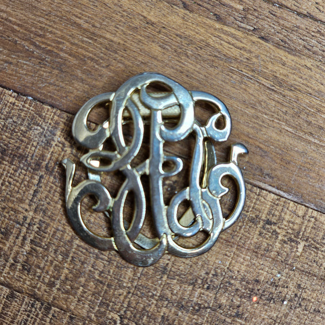 Vintage Gold-Tone Metal Monogram Scarf Clip
