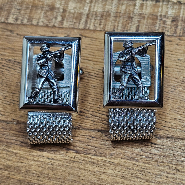 Vintage Swank Silver-Tone Metal Mesh Hunter Cufflinks