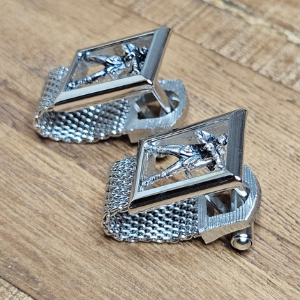 Vintage Swank Silver-Tone Metal Mesh Hunter Cufflinks