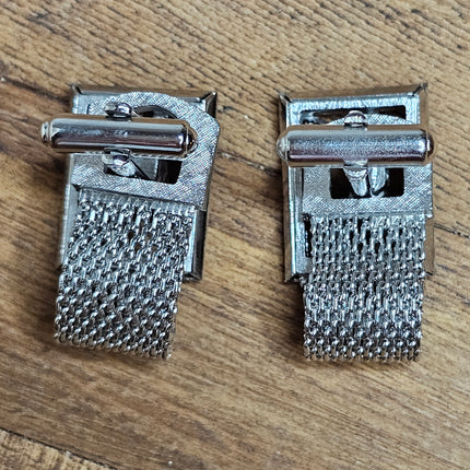 Vintage Swank Silver-Tone Metal Mesh Hunter Cufflinks