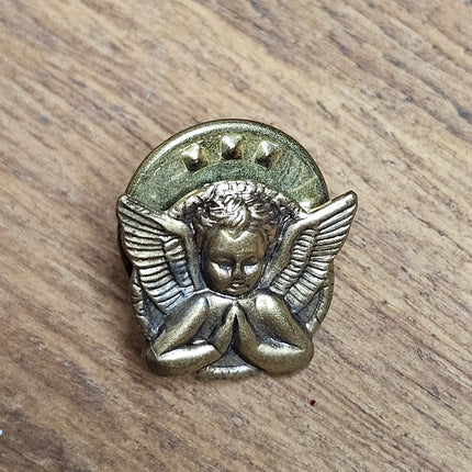 Vintage Small Antique Gold-tone Praying Angel Lapel Pin