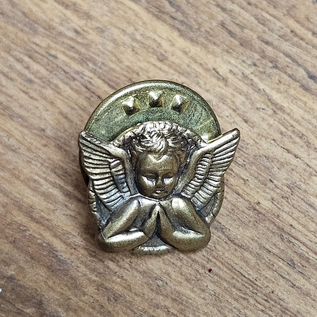 Vintage Small Antique Gold-tone Praying Angel Lapel Pin