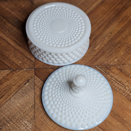 Vintage Hobnail Milk Glass Lidded Powder Dish