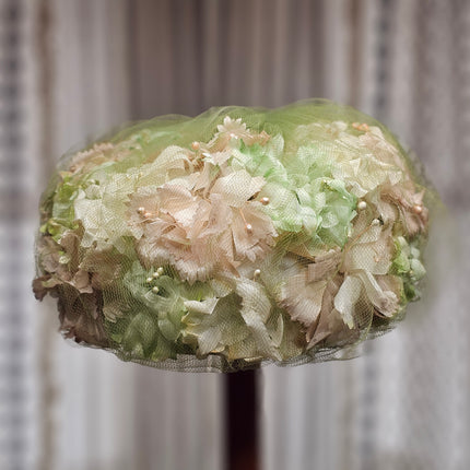 Vintage Floral Pillbox Women's Hat With Netting