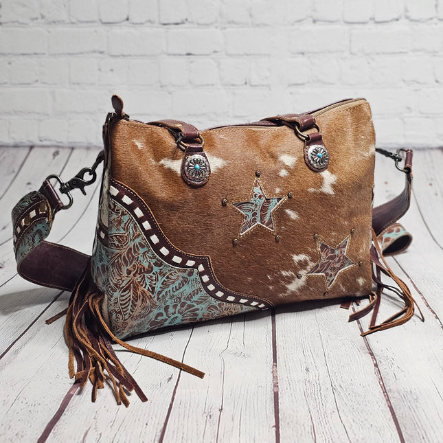 Turquoise Stars Concealed Carry Leather and Hairon Myra Bag