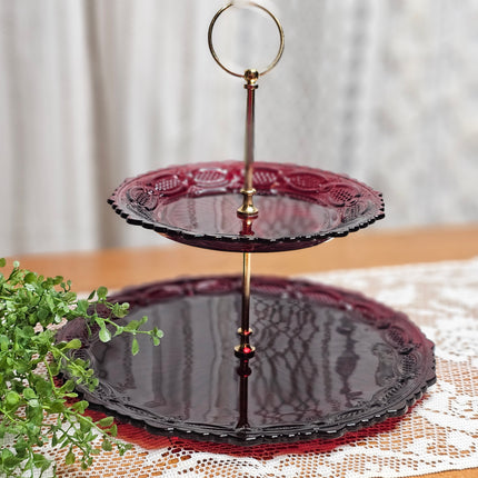 Vintage Avon Cape Cod Ruby Red Two Tiered Plate Stand