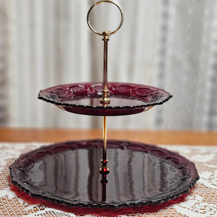 Vintage Avon Cape Cod Ruby Red Two Tiered Plate Stand