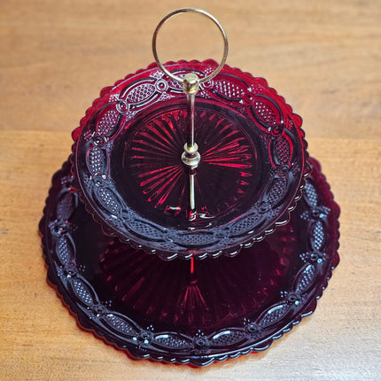 Vintage Avon Cape Cod Ruby Red Two Tiered Plate Stand