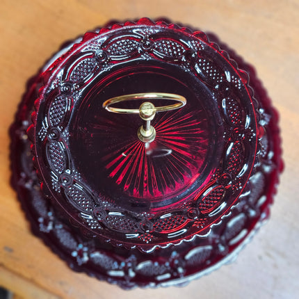 Vintage Avon Cape Cod Ruby Red Two Tiered Plate Stand