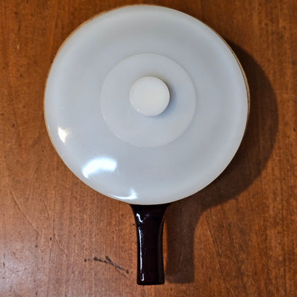 9" Vintage Monmouth Western Pottery Brown Single Handled Casserole Dish With Milk Glass Lid