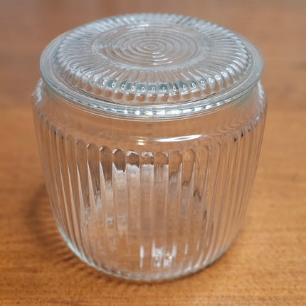 Vintage Anchor Hocking Lidded Ribbed Glass Biscuit Jar