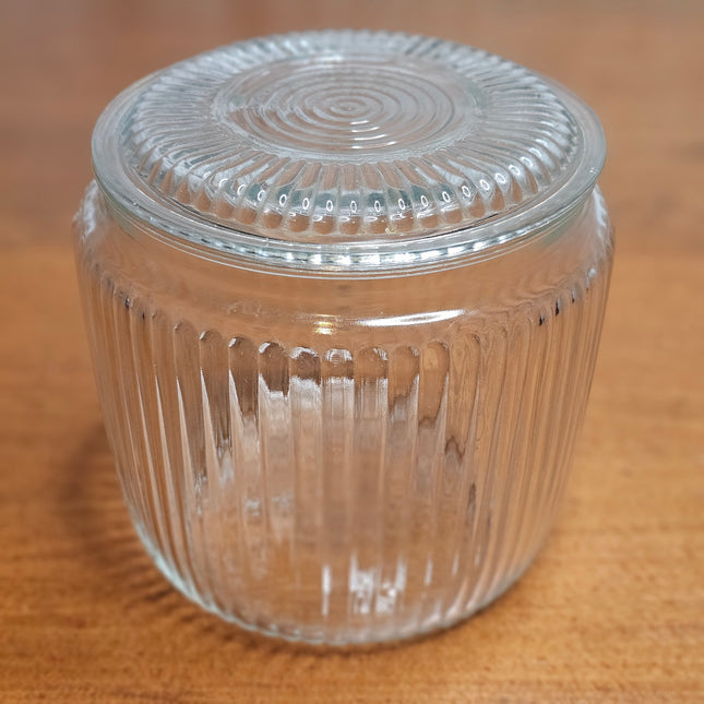 Vintage Anchor Hocking Lidded Ribbed Glass Biscuit Jar