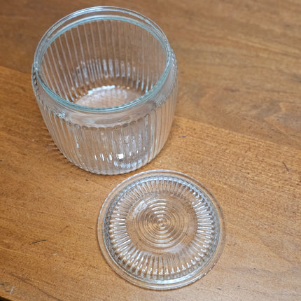 Vintage Anchor Hocking Lidded Ribbed Glass Biscuit Jar