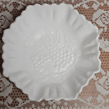 Vintage Imperial 10" Round Crimped Grape Milk Glass Bowl
