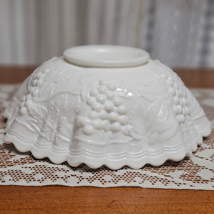 Vintage Imperial 10" Round Crimped Grape Milk Glass Bowl