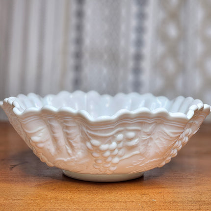 Vintage Imperial 10" Round Crimped Grape Milk Glass Bowl