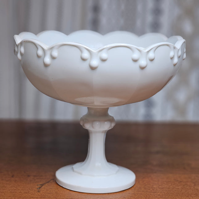 Vintage Indiana Glass Teardrop Milk Glass Compote Pedestal Bowl