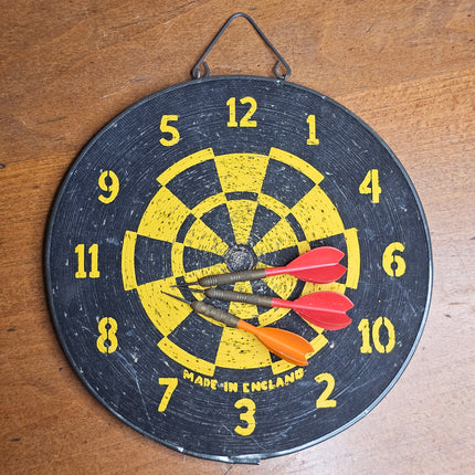 Vintage 9" Miniature Dartboard With 3 Darts