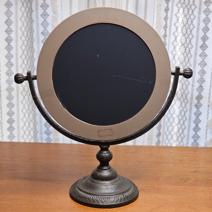 Large Swivel Wooden and Cast Iron Tabletop Mirror